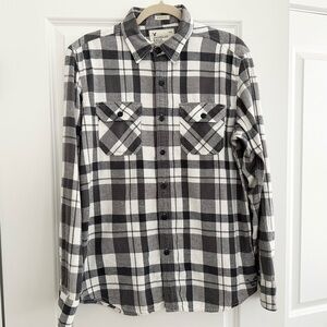Grey & White Plaid Flannel Long Sleeve Button Down Shirt